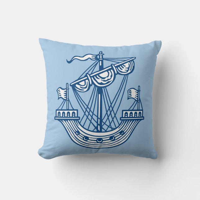 Almofada Linfhad (Navio Heráldico) - Estilo Indigo Azul (Frente)