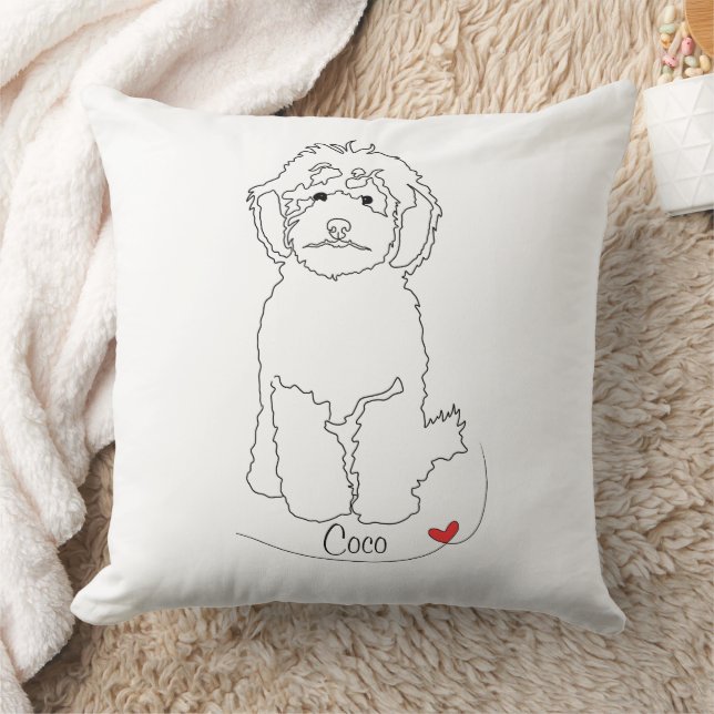 Almofada Linha de Arte de Poodle com Nome (Cobertor)