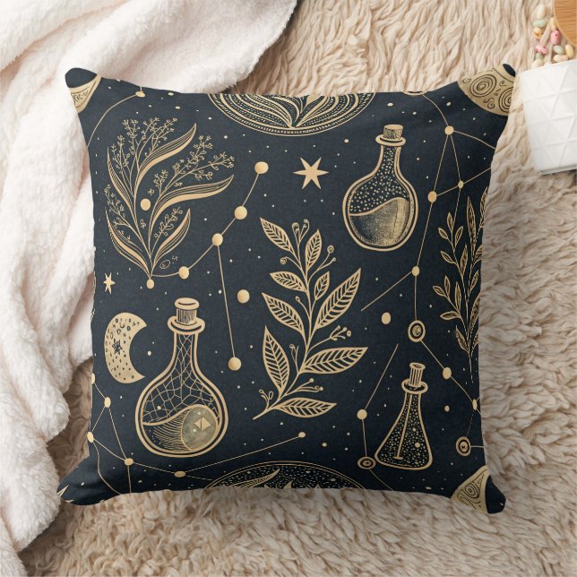 Almofada Linha de Arte Dourada Celestial - Fases da Lua e P (Cobertor)