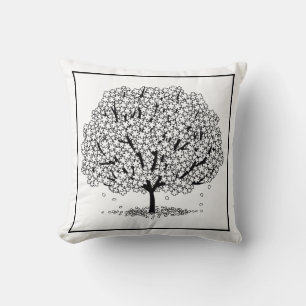 Almofada Linha de árvore desenho preto e branco moderno