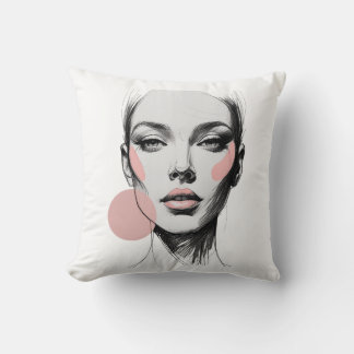 Almofada Linha de Moda Arte Rosto com Acentos Rosa Bege – E