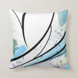 Almofada Linha Preta Branco Azul Splatter