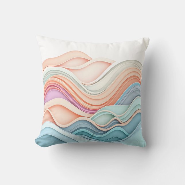 Almofada Linhas Abstratas Onduladas 3D em Pastel Suave (Frente)