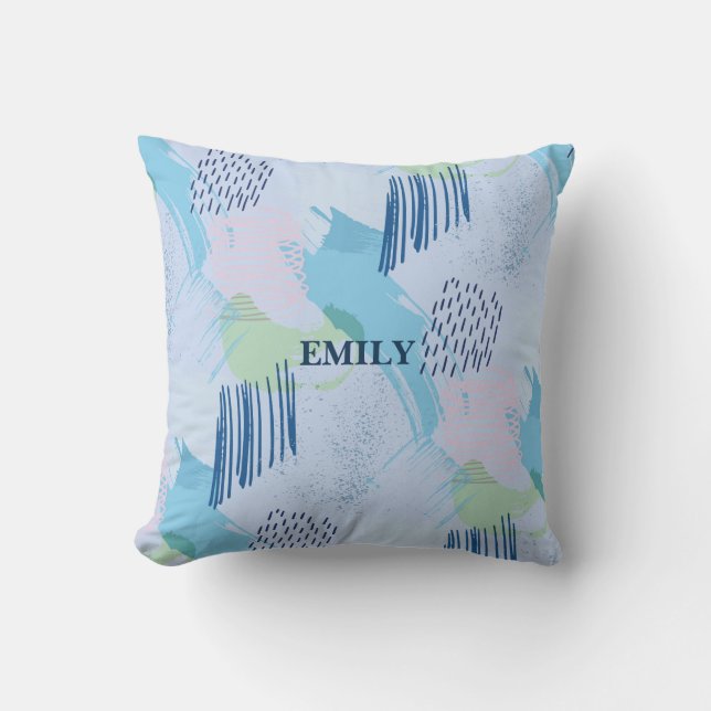 Almofada Linhas Azuis E Rosa E Espirais (Frente)