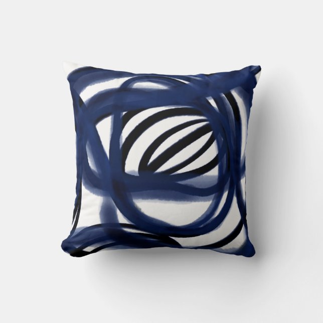 Almofada Linhas de aquarela abstrato - marinho azul (Frente)