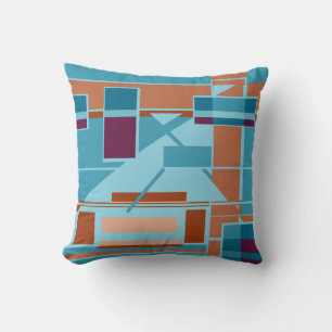 Almofada Linhas de Formas Azuis Azul-Teal Laranja Rust