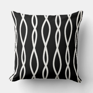 Almofada Linhas Onduladas Abstratas Modernas em Preto e Bra