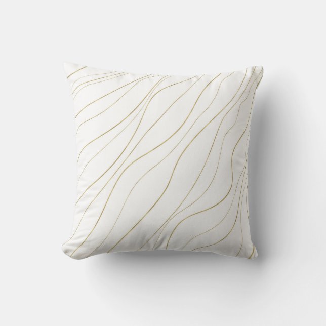 Almofada Linhas Onduladas Brancas e Douradas Glam Moderno (Frente)
