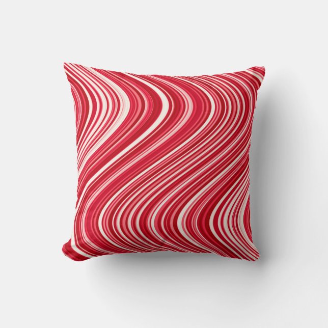 Almofada Linhas onduladas em vermelho e branco (Frente)