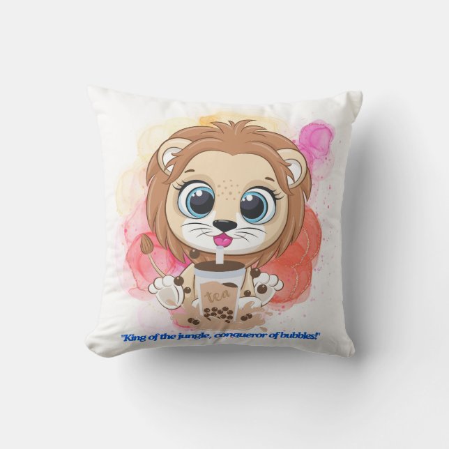 Almofada Lion cita bebendo bobba. (Frente)