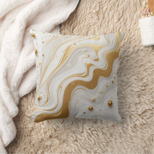 Almofada Líquido branco e com gotas e ouro