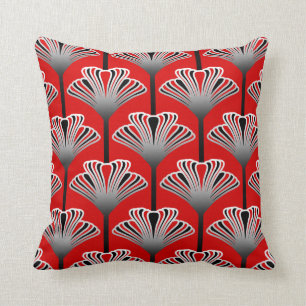 Almofada Lírio do art deco, vermelho escuro e cinzas/cinza