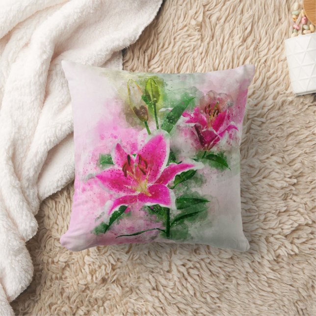 Almofada Lírio Stargazer flor aquarela - wb 02 (Cobertor)