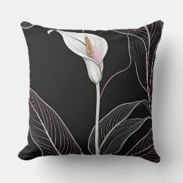 Almofada Lírios brancos e cor-de-rosa em preto
