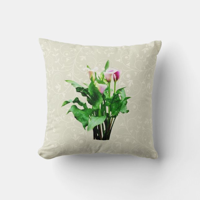 Almofada Lírios Calla Brancos e Rosa (Frente)