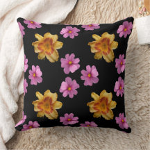 Lírios E Flores De Cosmos Em Fundo Negro