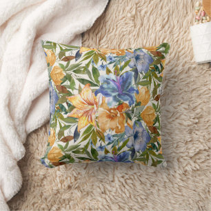 Almofada Lirios Tigre Laranja Azul Flores Outono