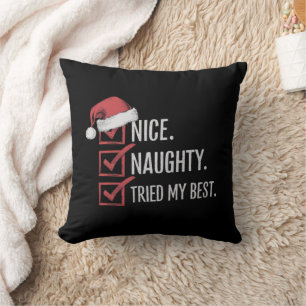 Almofada Lista de Natal Nice Naughty Tentei Meu Melhor Xmas