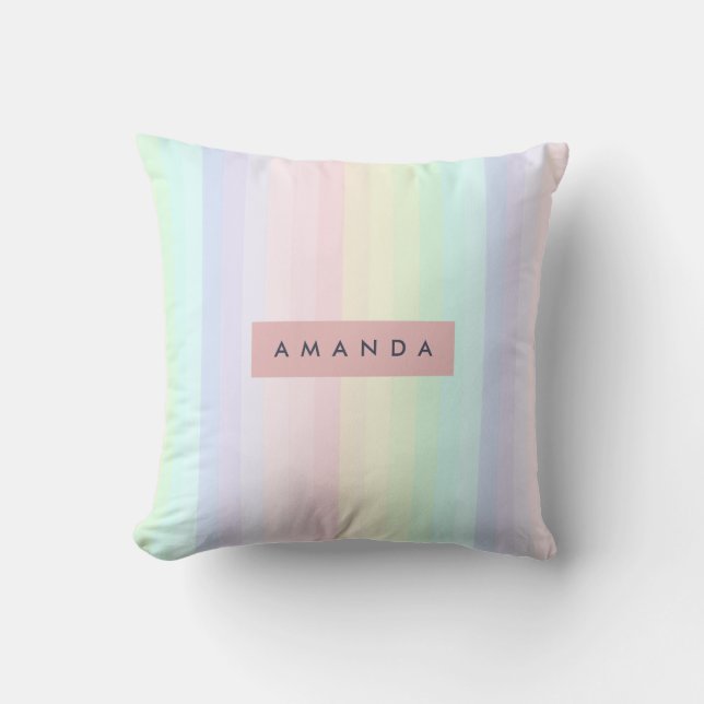Almofada Listra de Arco-íris Pastel Personalizada (Frente)