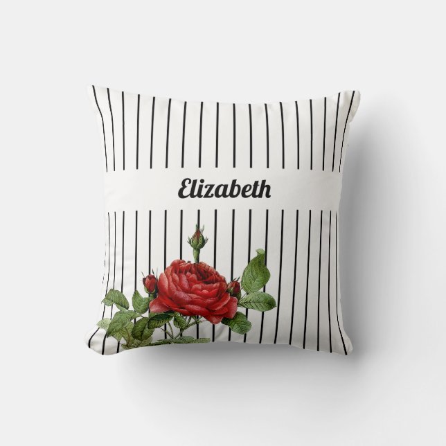 Almofada Listra de Rosa Vermelha Nome Floral (Frente)