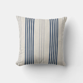 Almofada Listra de Ticking em Slate Naval Textura de Linho