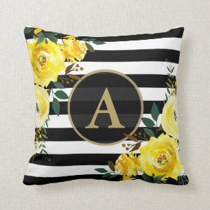 Almofada Listra DOURADO FLORAL AMARELA do branco do preto