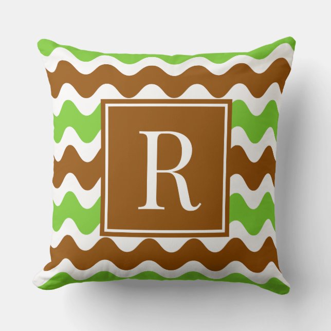 Almofada Listra Groovy Ric Rac - Marrom & Lima Horizontal (Frente)