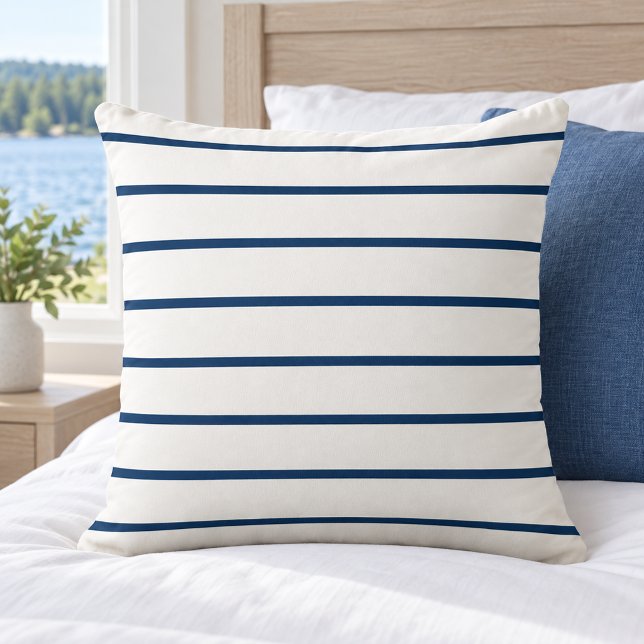 Almofada Listra Horizontal Clássica Azul Marinho e Branco (Criador carregado)