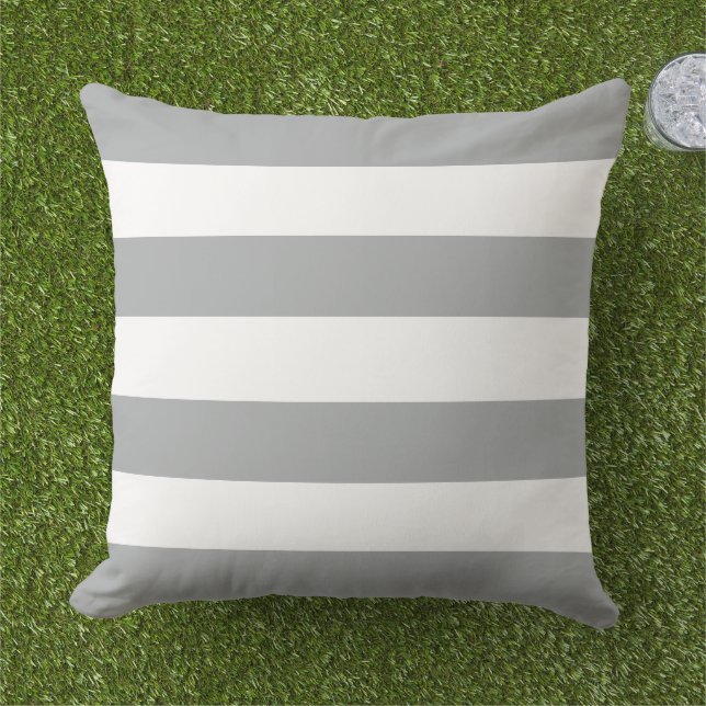 Almofada Listra Horizontal Larga Cinza Branco Clássico (Grama)