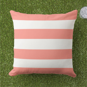 Almofada Listra Horizontal Larga Coral Clássico Branco