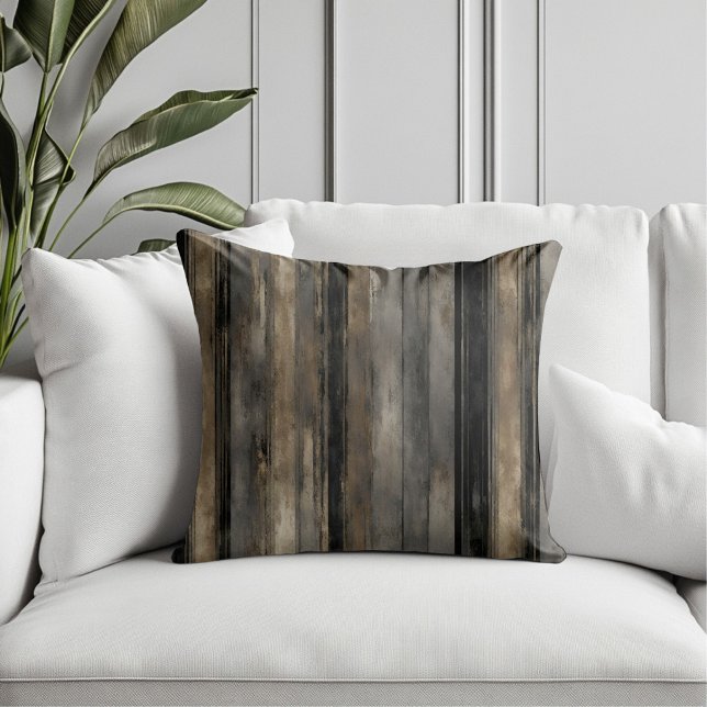 Almofada Listra Preta Dourada e Cinza Angustiada (Distressed black, gray, gold throw pillow.)