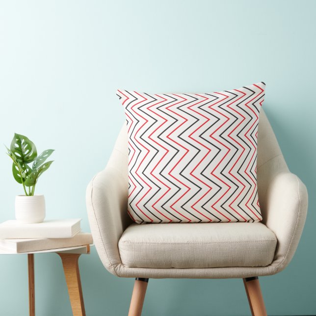 Almofada Listra Vertical Chevron Vermelho Preto (Cadeira)