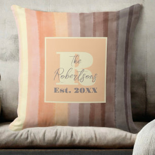 Almofada Listras amarelo laranja marrom aquarela monograma