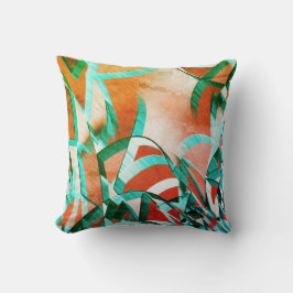 Almofada Listras azuis ou cianas sobre laranja avermelhada