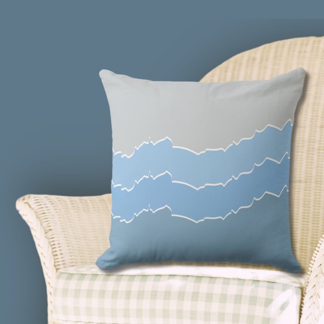 Almofada Listras Camadas Rasgadas Azul Irregular (Stylish Irregular Blue Ripped Layered Stripes Throw Pillow, Cool Blue Hues)