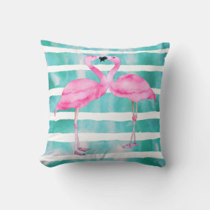 Almofada Listras cor-de-rosa de turquesa dos flamingos da
