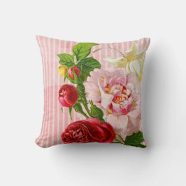 Almofada Listras cor-de-rosa e rosas vibrantes