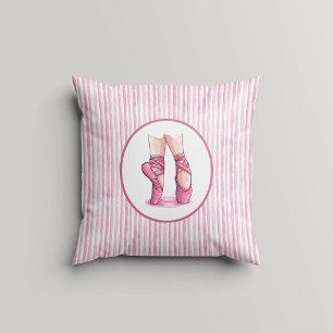 Almofada Listras de Aquarela Rosa e Branco com Sapatilhas d