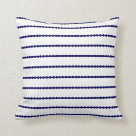 Almofada Listras de azuis marinhos Scalloped no branco