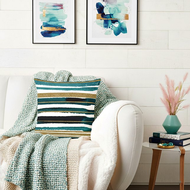 Almofada Listras de brilho verdes e douradas (Criador carregado)