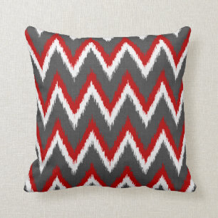 Almofada Listras de Ikat Chevron - vermelho, branco e