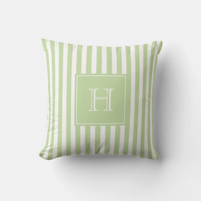 Almofada Listras de Monograma Verde Pastel Preppy e Chic Pr (Frente)