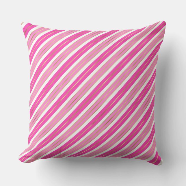 Almofada Listras de Natal em Folha de Pink e Prata Elegante (Frente)
