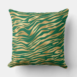 Almofada Listras de tigre selvagem verdes e douradas elegan