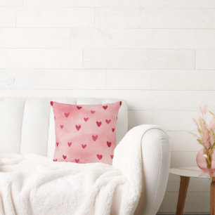 Almofada Listras de Xadrez Vermelho Rosa Corações Amor