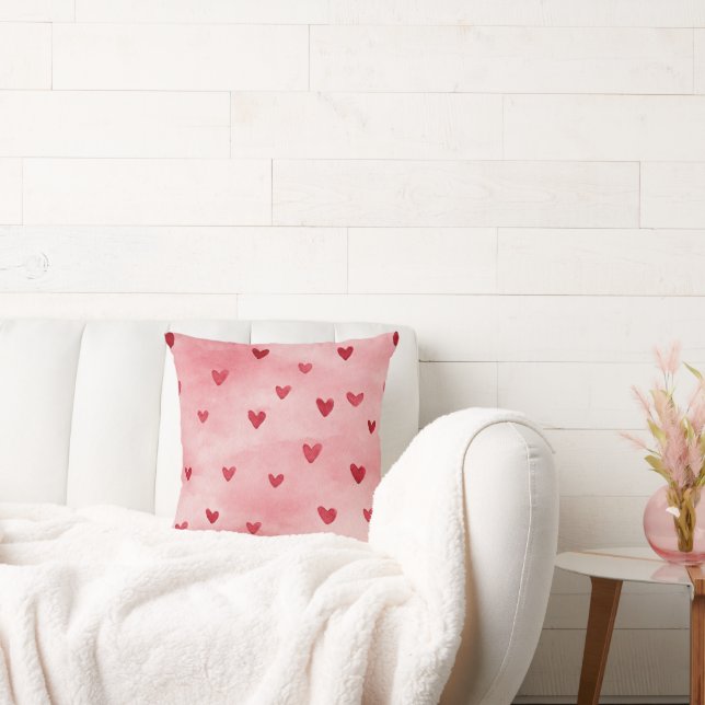 Almofada Listras de Xadrez Vermelho Rosa Corações Amor (Sofá)