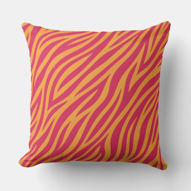 Almofada listras de zebra laranja e rosa (Frente)