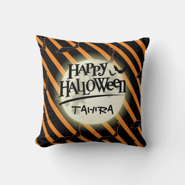 Almofada Listras e Morcegos de Halloween (Frente)