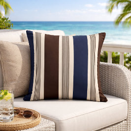 Almofada Listras Elegantes Estilo Cabana Azul Marinho Marro