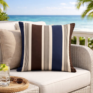 Almofada Listras Elegantes Estilo Cabana Azul Marinho Marro